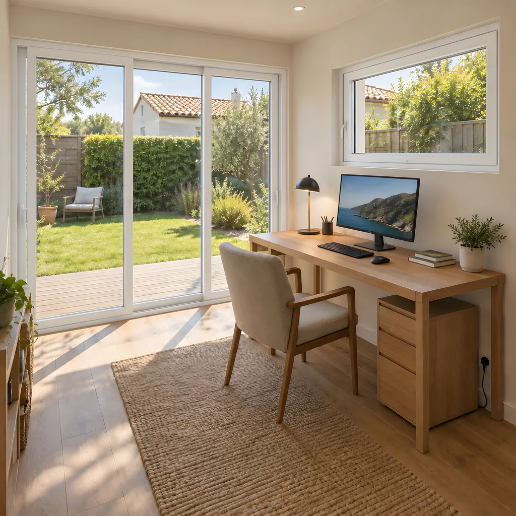 Studio de jardin aménagé en bureau de télétravail