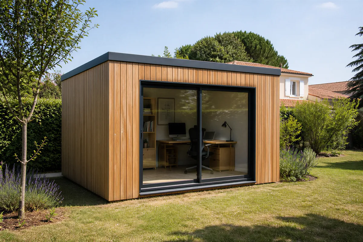 Studio de jardin de 10 à 15 m² aménagé en bureau