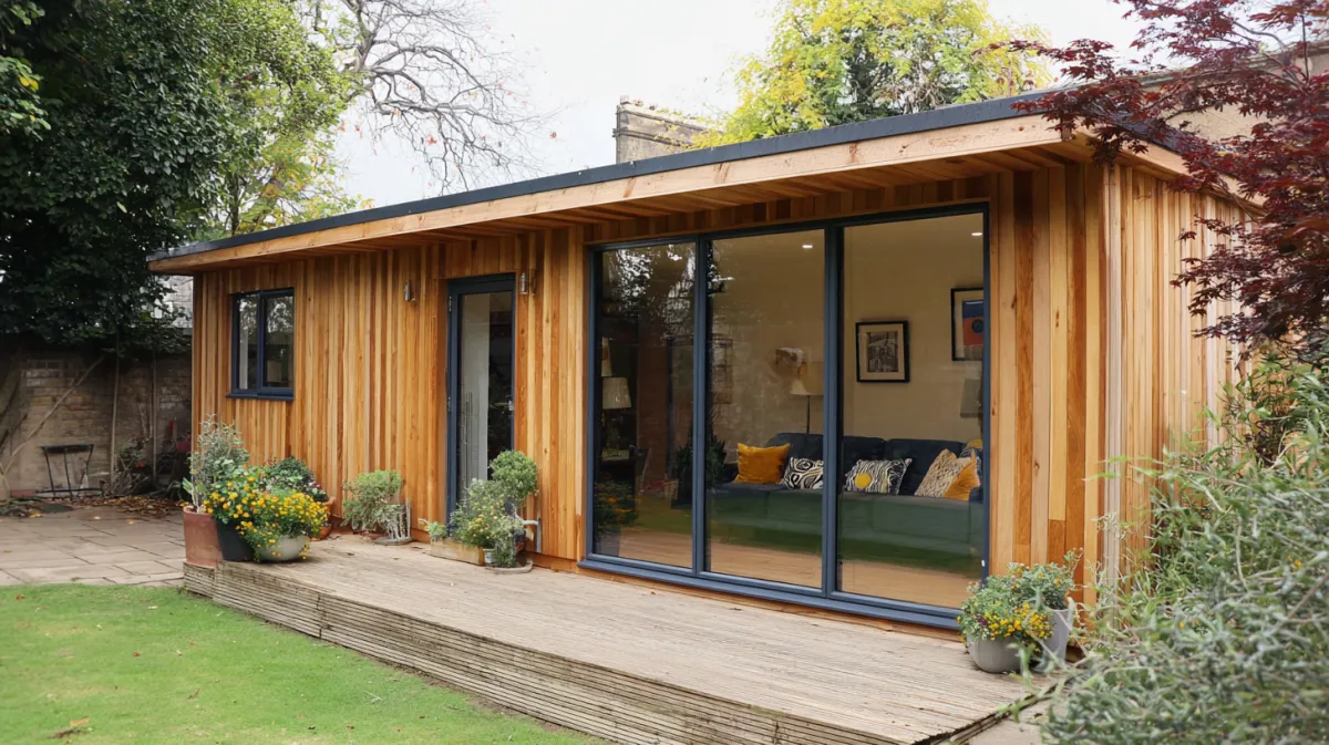 Studio de jardin habitable en bois avec baies vitrées
