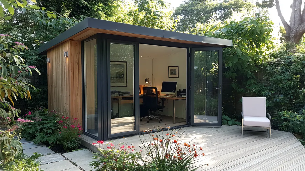 Studio de jardin compact en bois dans un jardin